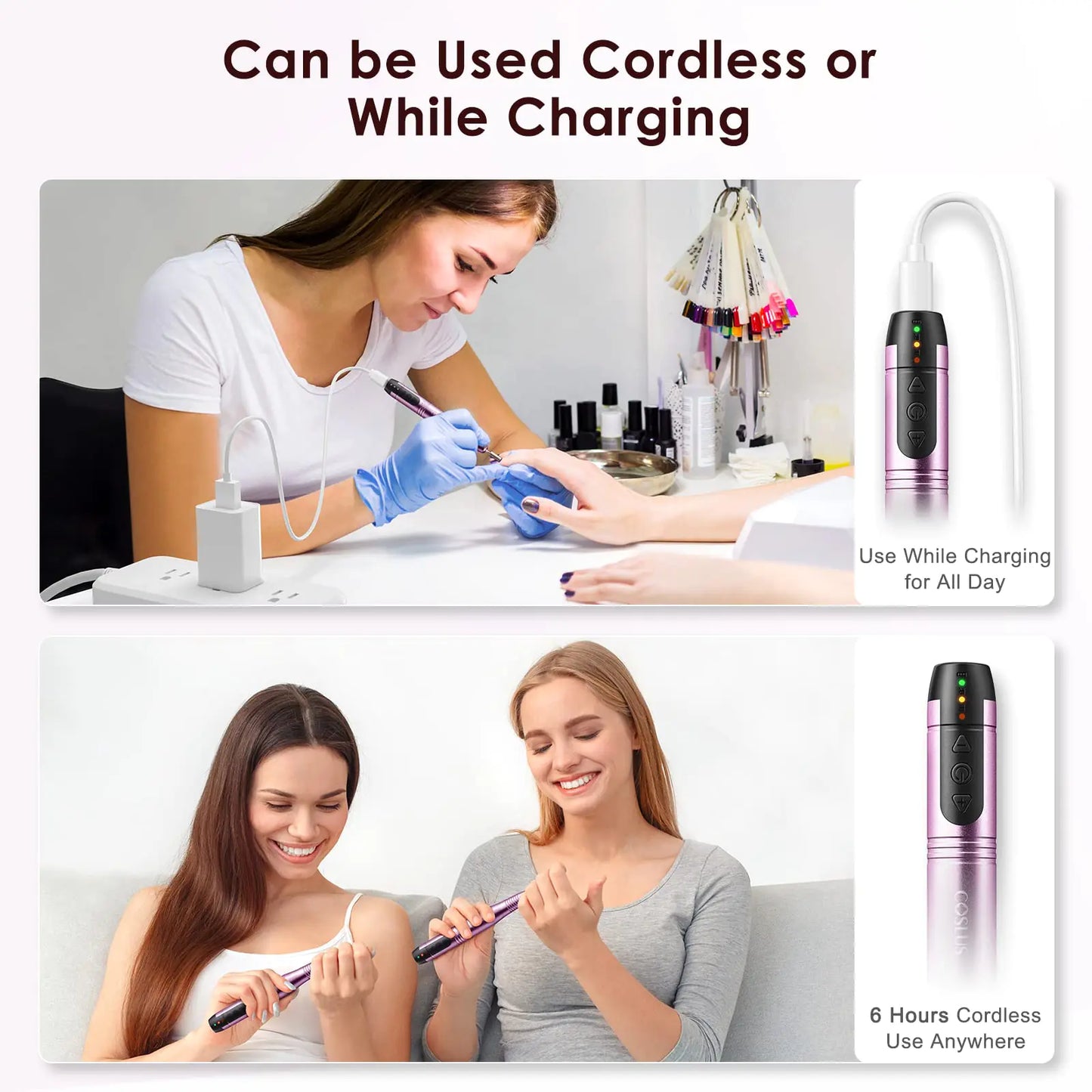 COSLUS Cordless Nail Drill Electric File: Professional for Acrylic Gel Dip Powder Nails Portable Nail Drill Machine Kit for Manicure Pedicure Nail Set with Everything Rechargeable Lightweight Purple Dark Purple